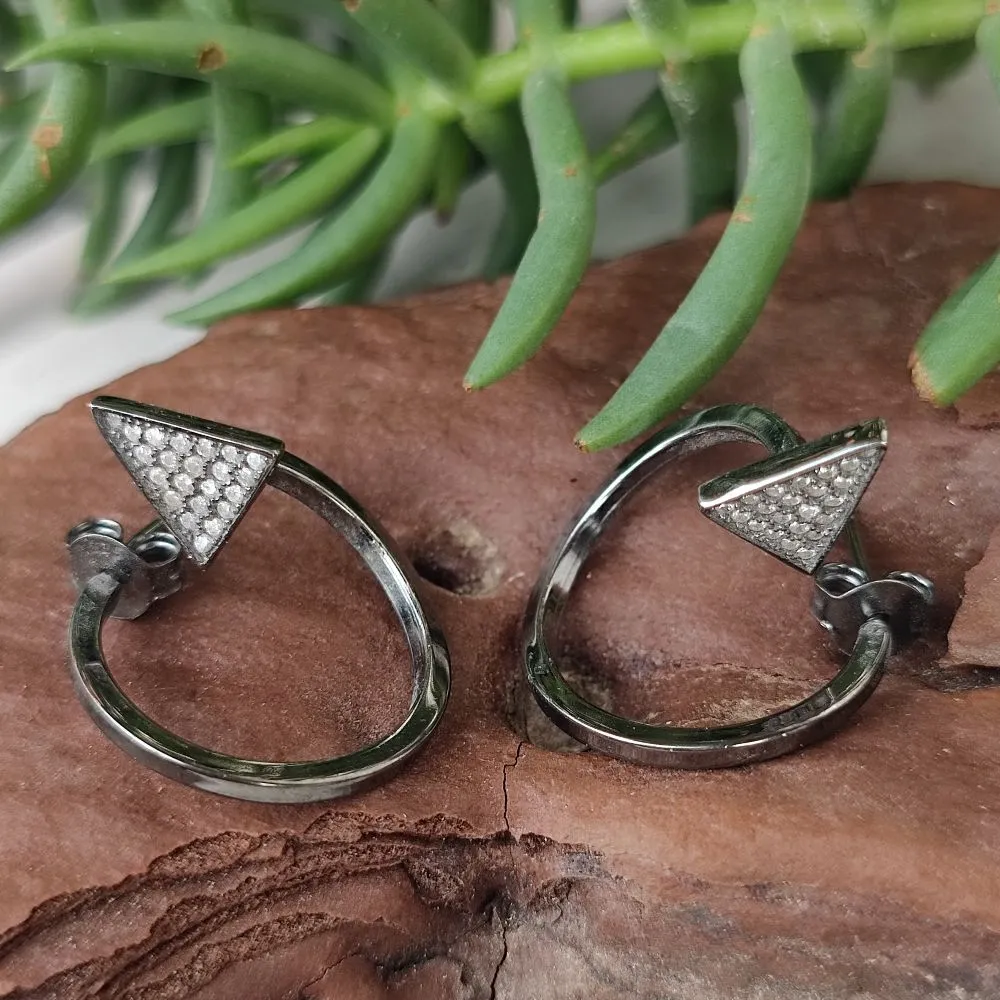 Rhodium-plated silver earrings with stone - TESSA