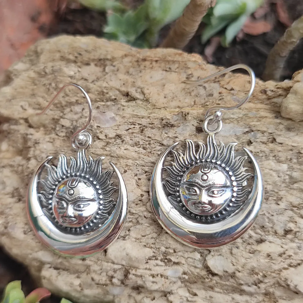 Ethnic 925 silver sun and moon earrings - AMURLA