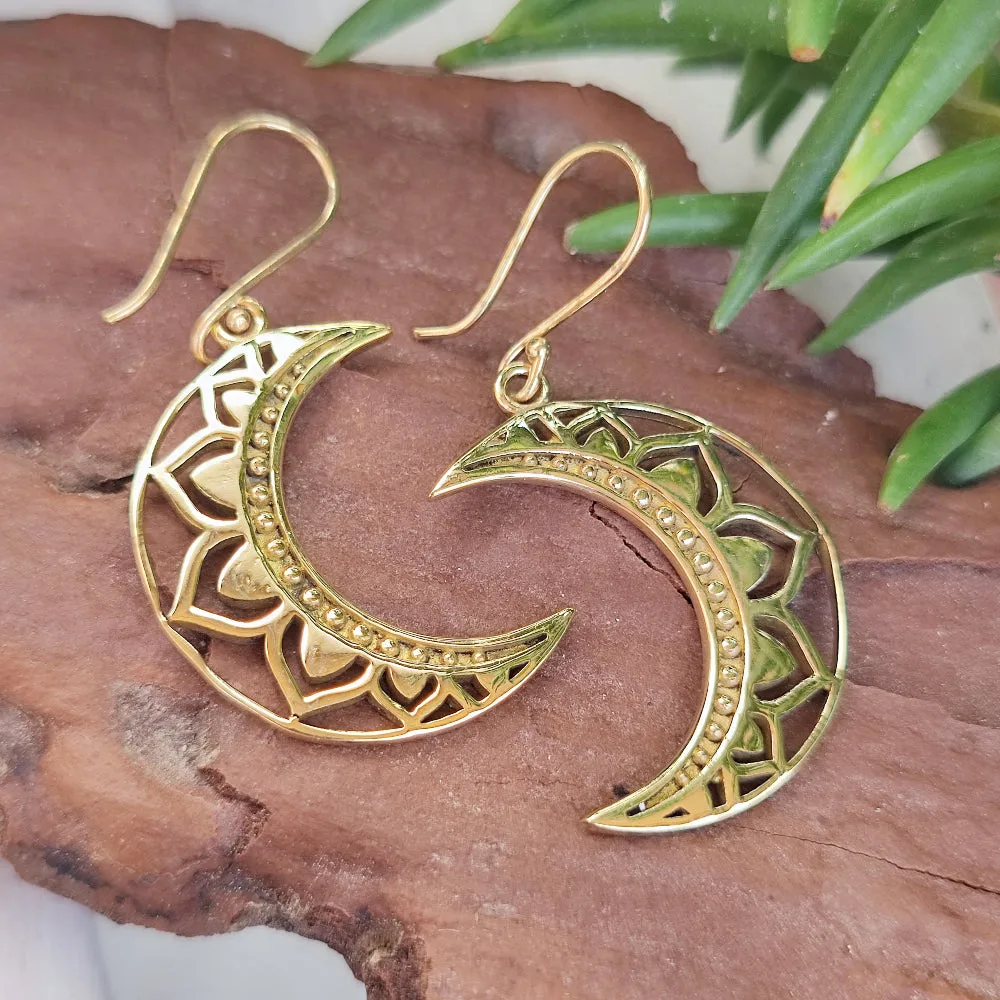 Ethnic Indian Brass Moon Earrings - KHERAB
