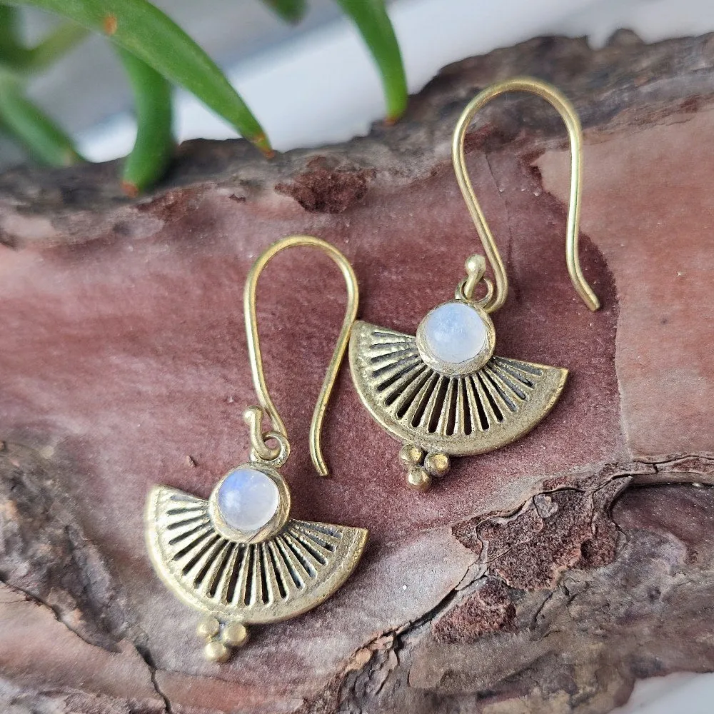 Ethnic Indian Brass Stone Earrings - HOMNABOD