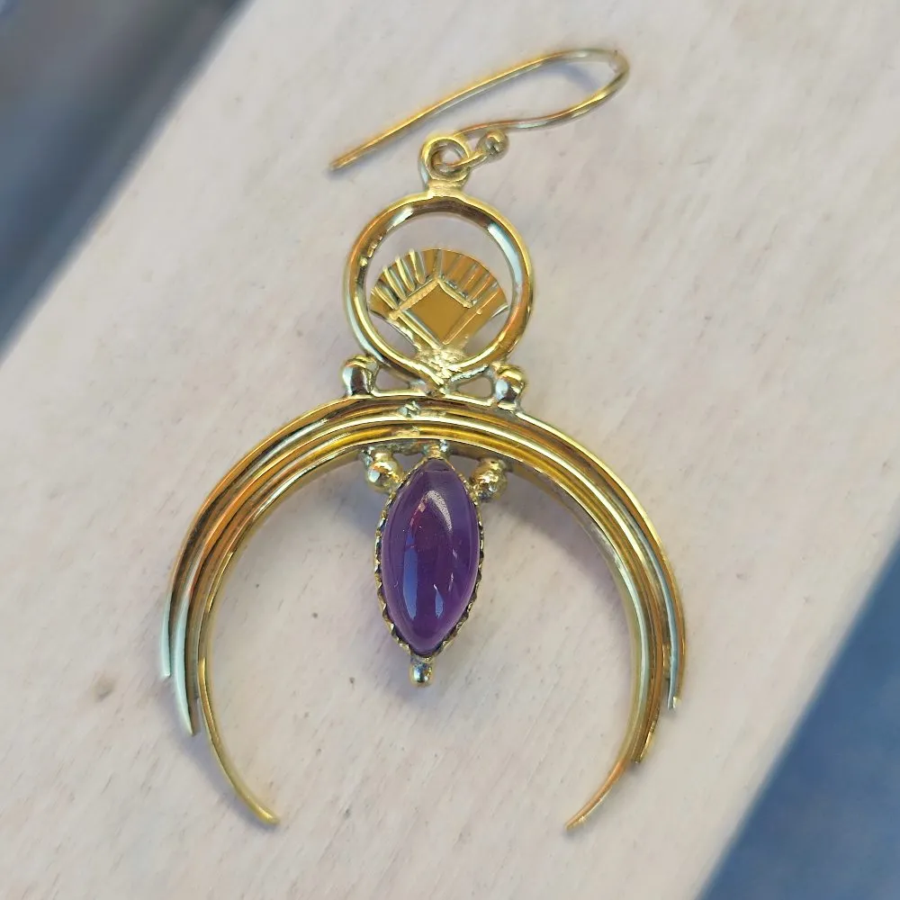 Ethnic Indian Brass Stone Earrings - KALAFAR