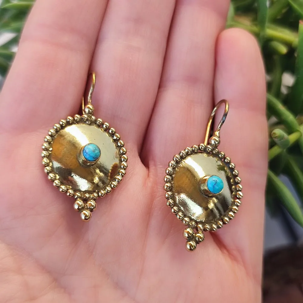 Ethnic brass earrings with stone - RAINGA