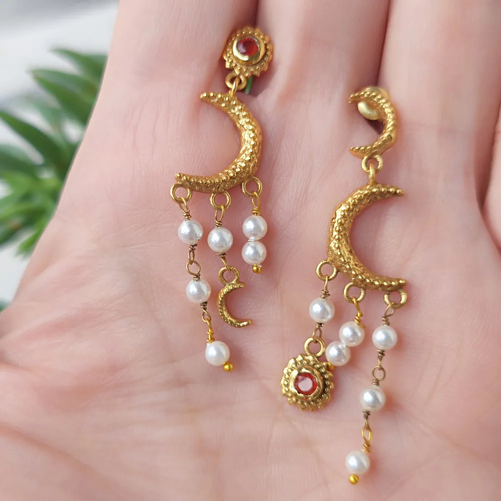 Ethnic brass earrings with stone - TEEPALA