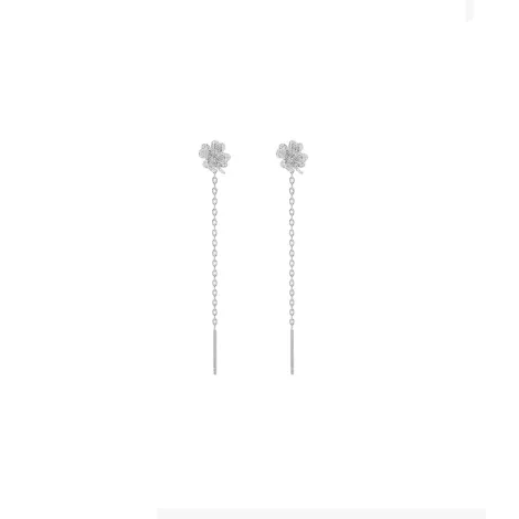 Orecchini Filo Argento Zircone Quadrifoglio