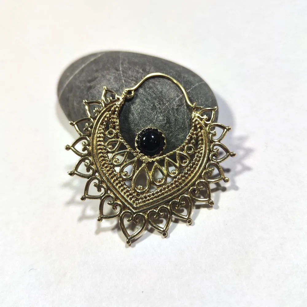 Ethnic Brass Earrings with Stone - MANGRUL