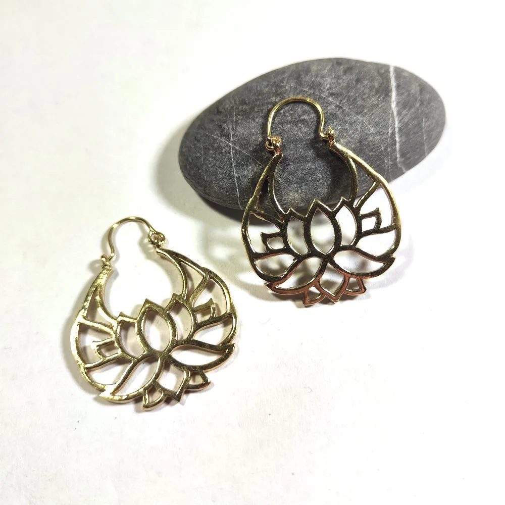 Polished Brass Lotus Flower Earrings - PADMA
