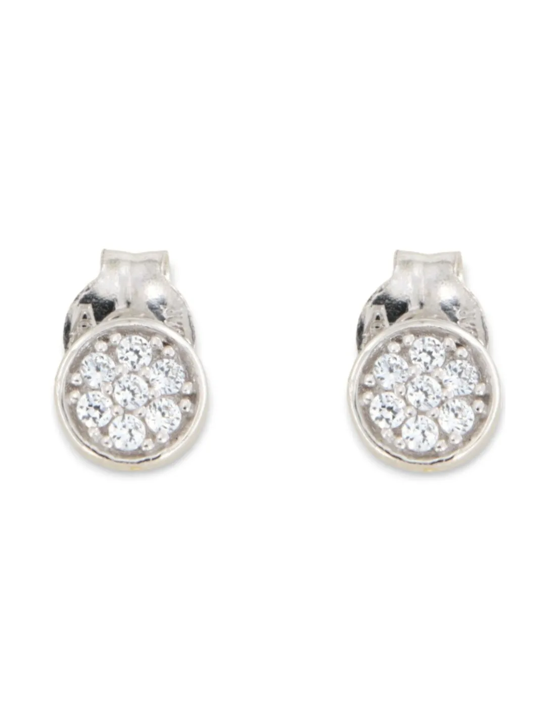 Orecchini Oro Bianco Piastra Tonda Zirconi Bianchi