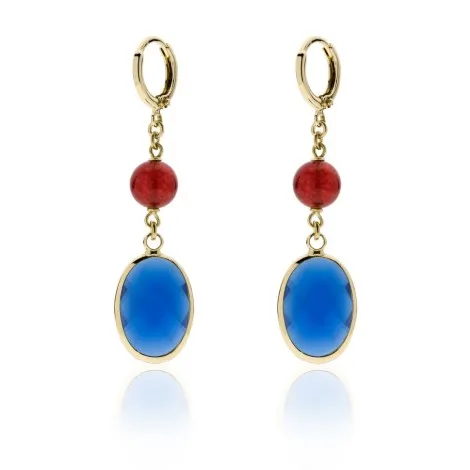 Orecchini Pendenti Cristalli Rosso/Blu Unoaerre Fashion Jewellery Bronzo