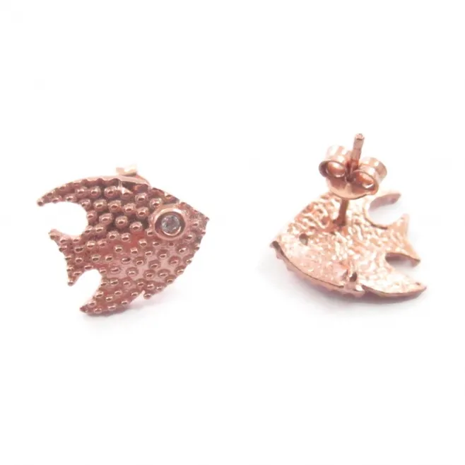 Orecchini perno pesce con zircone argento 925 placcato oro rosa 14,5x13 mm 1 coppia