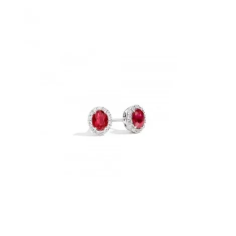 Orecchini Re Carlo Iris Oro Bianco 18Kt Diamanti 0,11 ct G VS e Rubino 0,58 ct