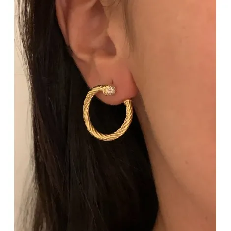 Orecchini Semi Cerchio Maglia Lavorata In Argento Dorato 925 Zirconi Bianchi
