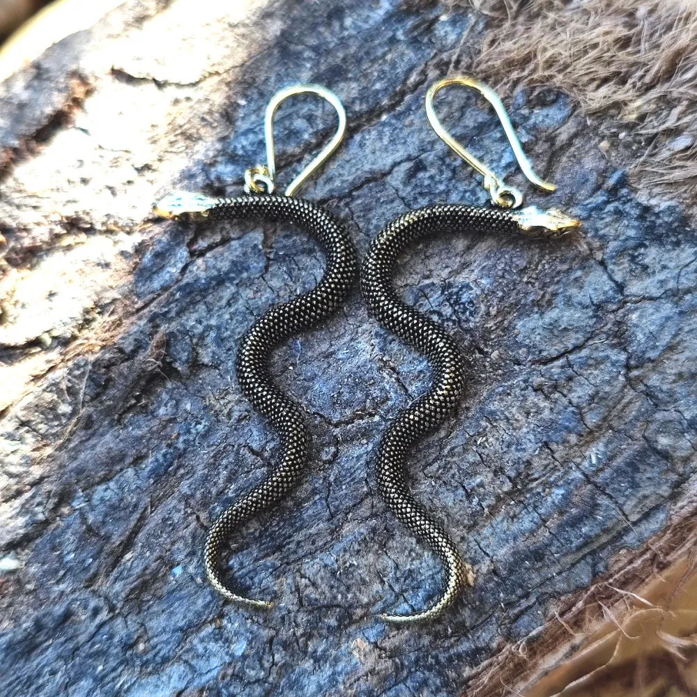 VIRAT ORECCHINI indiani con serpenti in ottone