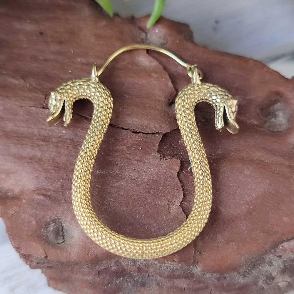 Indian Brass Snake Earrings - NANADEVI