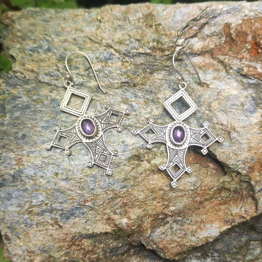 Ethnische Ohrringe aus 925er Silber Karneolstein - DWARKA