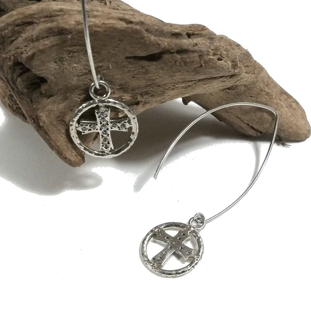 ORECCHINI in argento 925 con croce e zirconi - GRAL