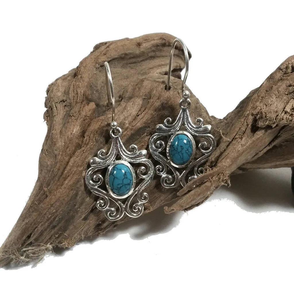 ORECCHINI etnici in argento 925 con TURCHESE | ORECCHINI da lobo