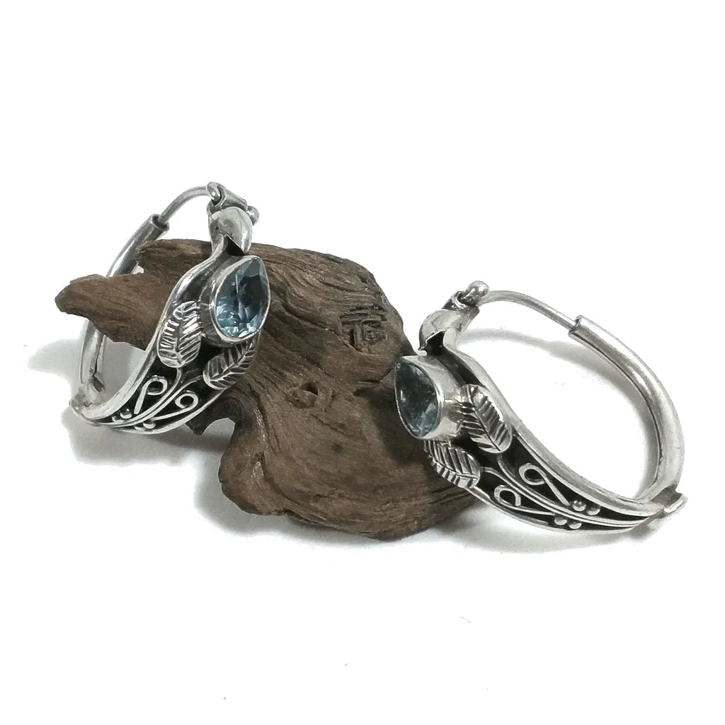 ORECCHINI etnici in argento 925 con pietra | ORECCHINI cerchio Topazio Azzurro