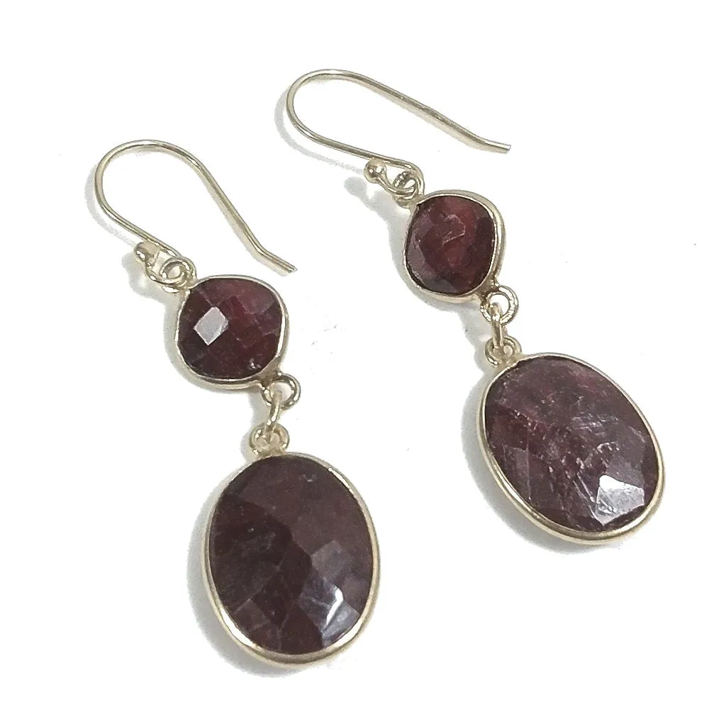 ORECCHINI pendenti | argento 925 dorato - RUBINO | Gioielli argento classico