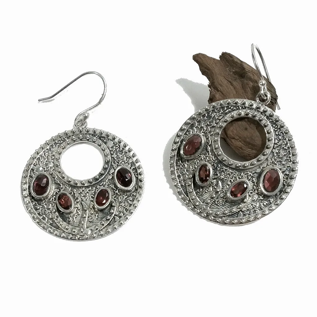 ORECCHINI etnici pendenti in argento 925 con pietra granato