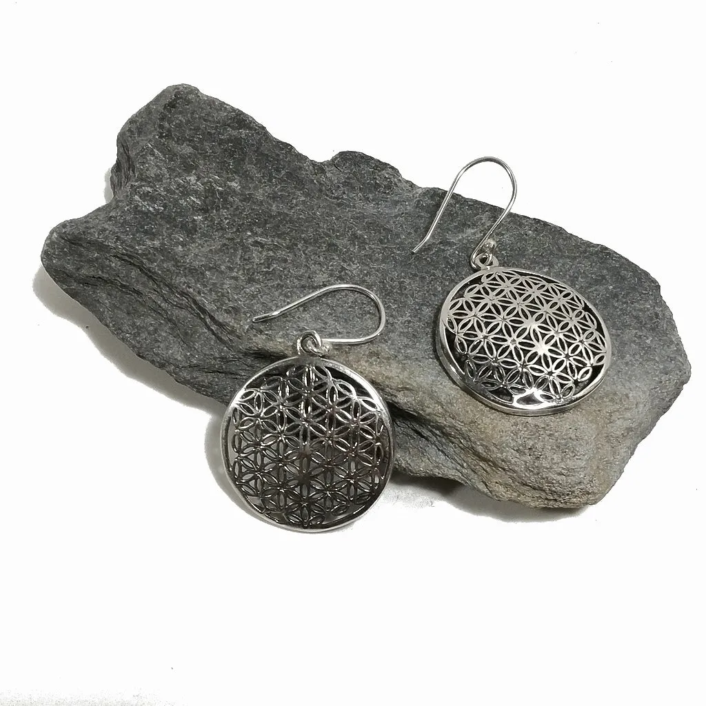 ORECCHINI etnici pendenti in Argento 925 | Fiore della Vita | Gioielli in argento