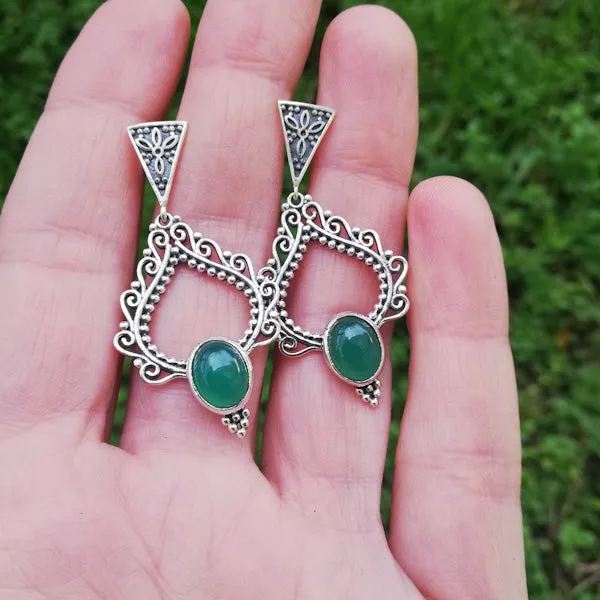 ORECCHINI MANISHA in argento 925 con pietra | Orecchini argento con AGATA VERDE