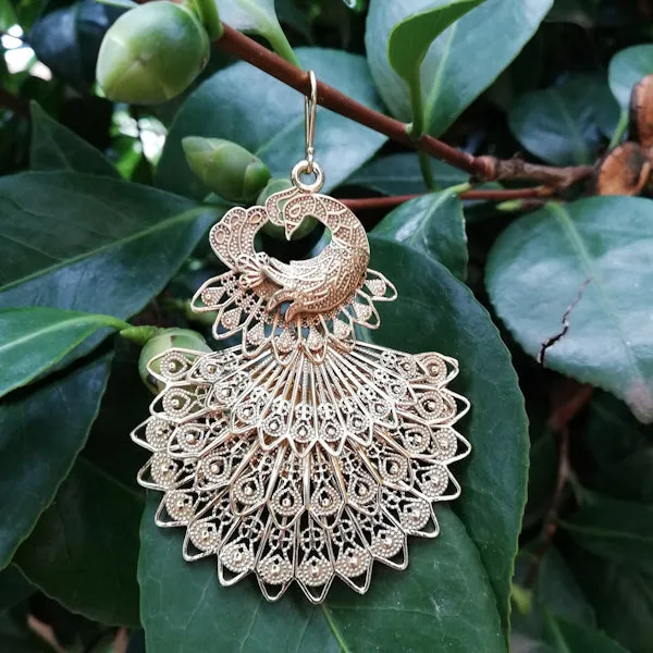 ORECCHINI etnici MAHIR in ottone a forma di PAVONE