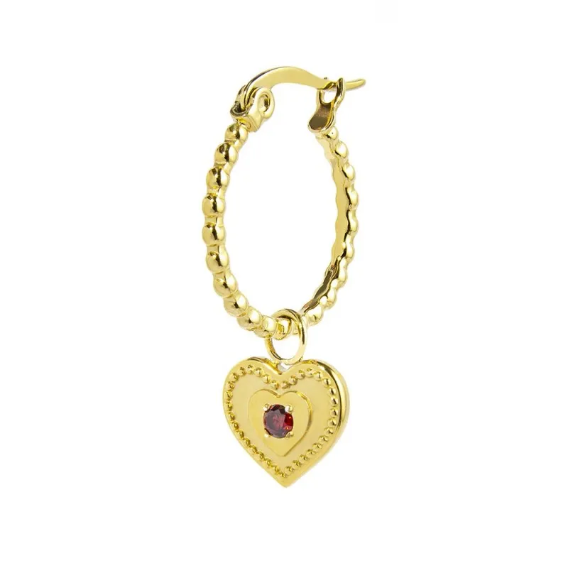 Orecchino Marlù donna Cerchio con cuore pendente e cristallo rosso