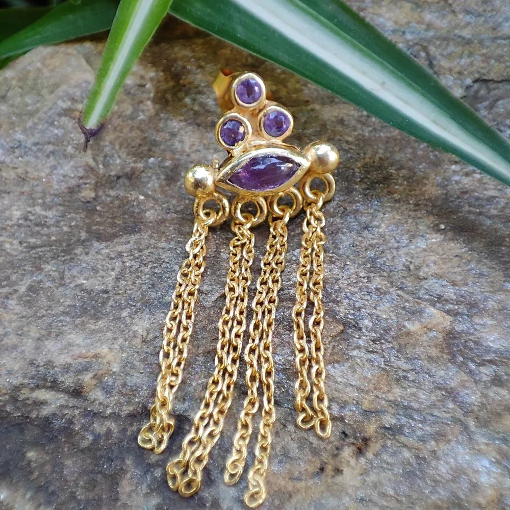 Ethnic brass earrings with stone - BITTUSEDEVNA