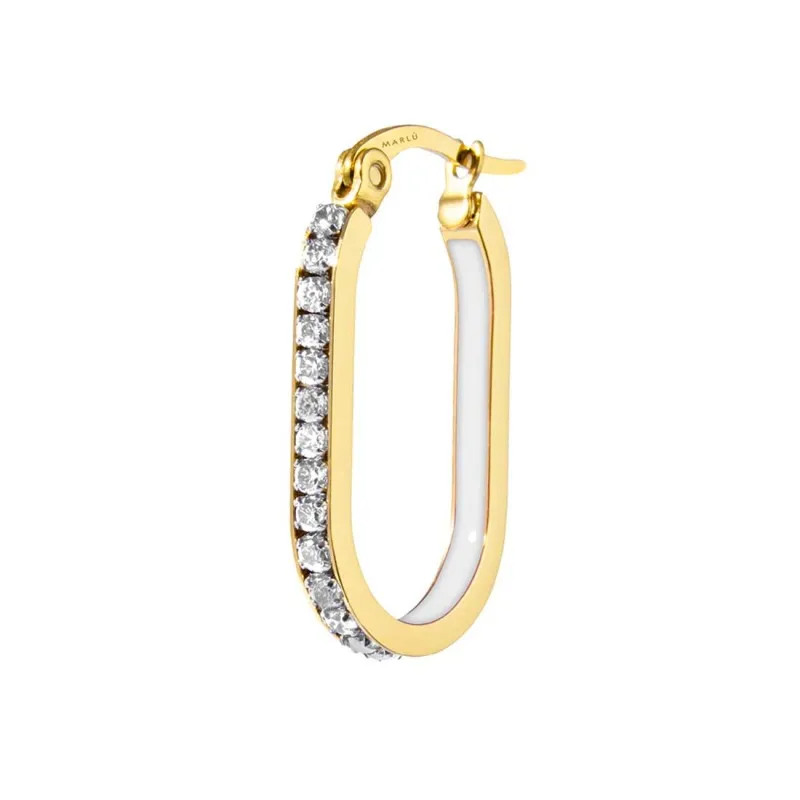 Mono orecchino Marlù donna ovale con zirconi e smalto gold