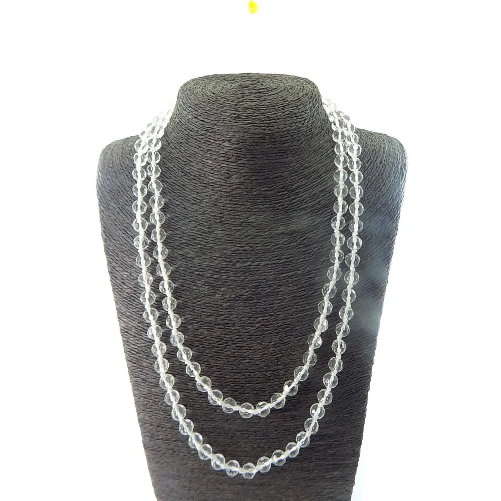 1 COLLANA IN  PIETRE CRISTALLO DI ROCCA SFACCETTATA ANNODATA 8MM