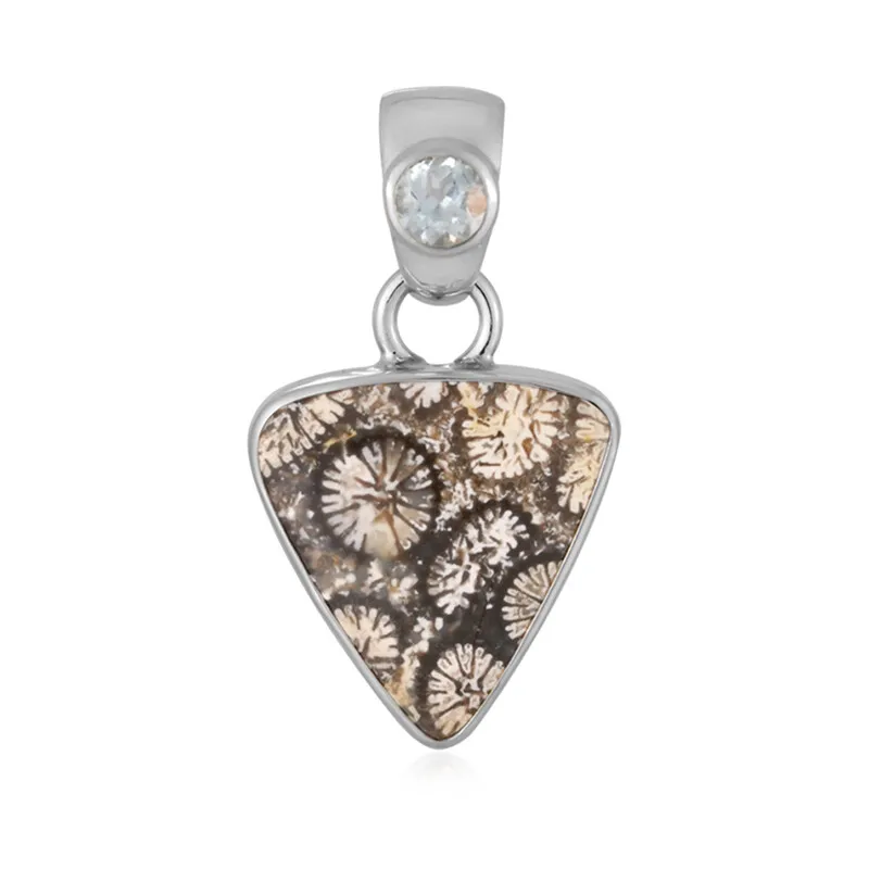 Ciondolo in argento con Corallo Pietrificato (Bali Barong)