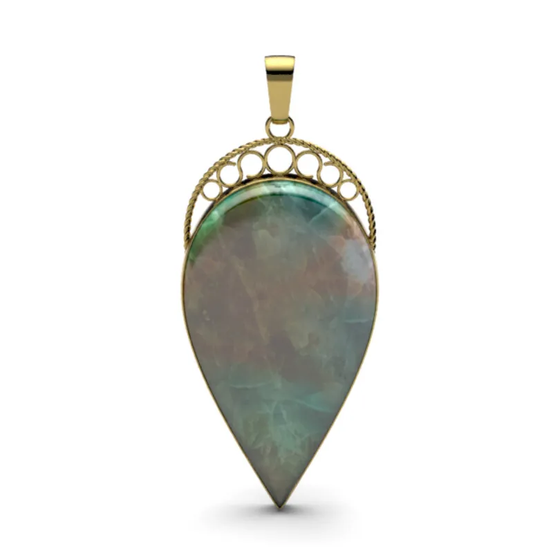 Ciondolo in argento con Legno pietrificato opalizzato (Bali Barong)