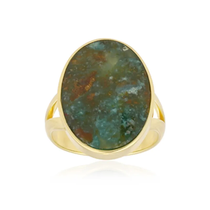 Anello in argento con Legno pietrificato opalizzato (Bali Barong)