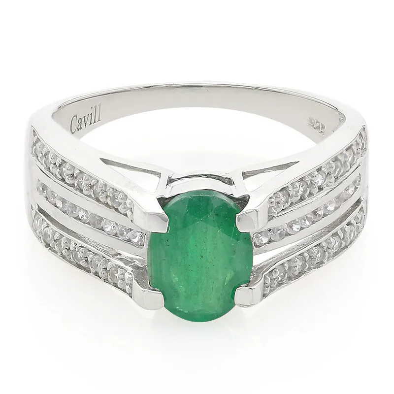 Anello placcato in platino con Smeraldo Bahia