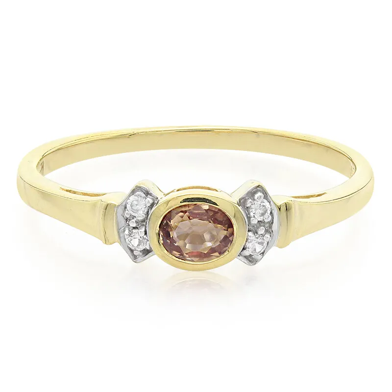 Anello placcato in oro con Zaffiro Padparadscha