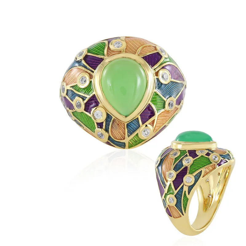 Anello in argento con Calcedonio Verde (Adela Silber)