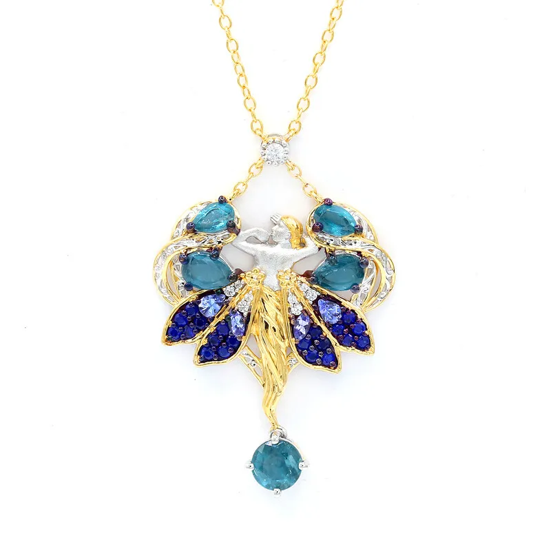Collana in argento con Cianite Blu Foglia di Tè (Gems en Vogue)
