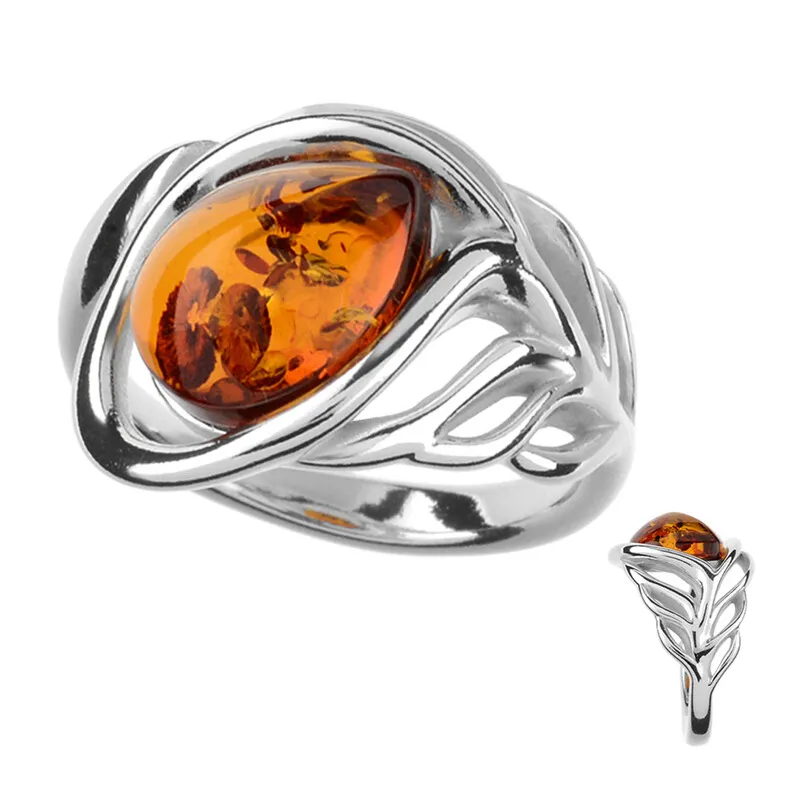 Anello in argento con Ambra Baltica Cognac