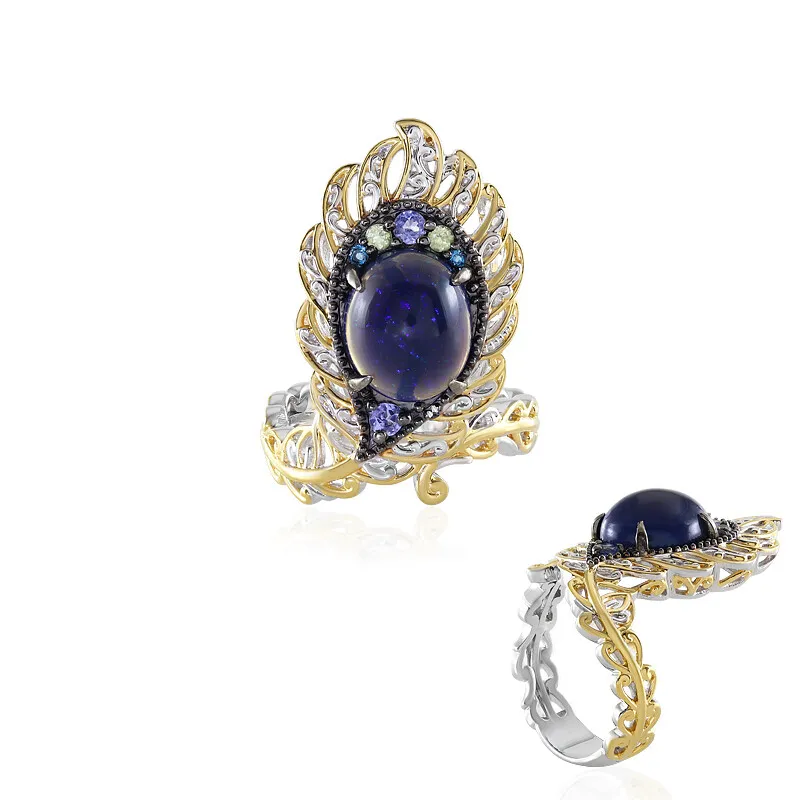 Anello in argento con Opale Blu dell'Etiopia (Gems en Vogue)
