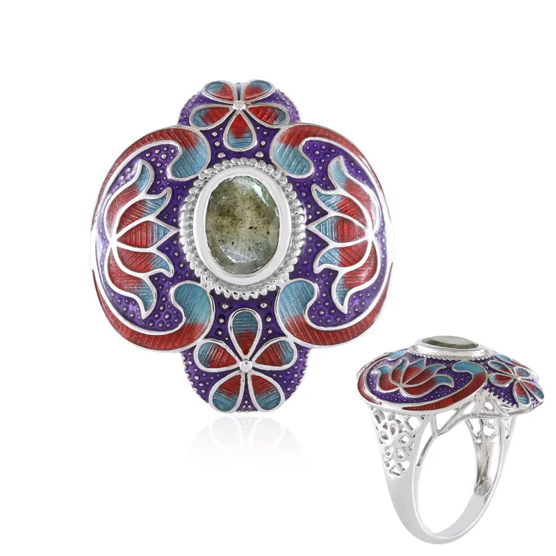 Anello in argento con Labradorite Verde Maniry (Adela Silber)