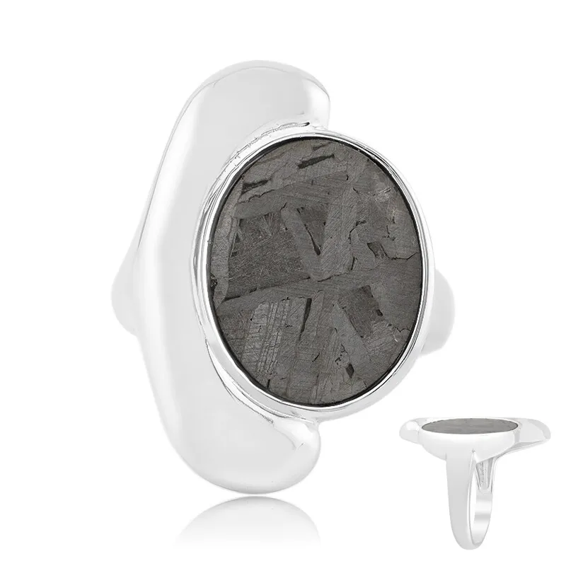 Anello in argento con Meteoriti di Aletai