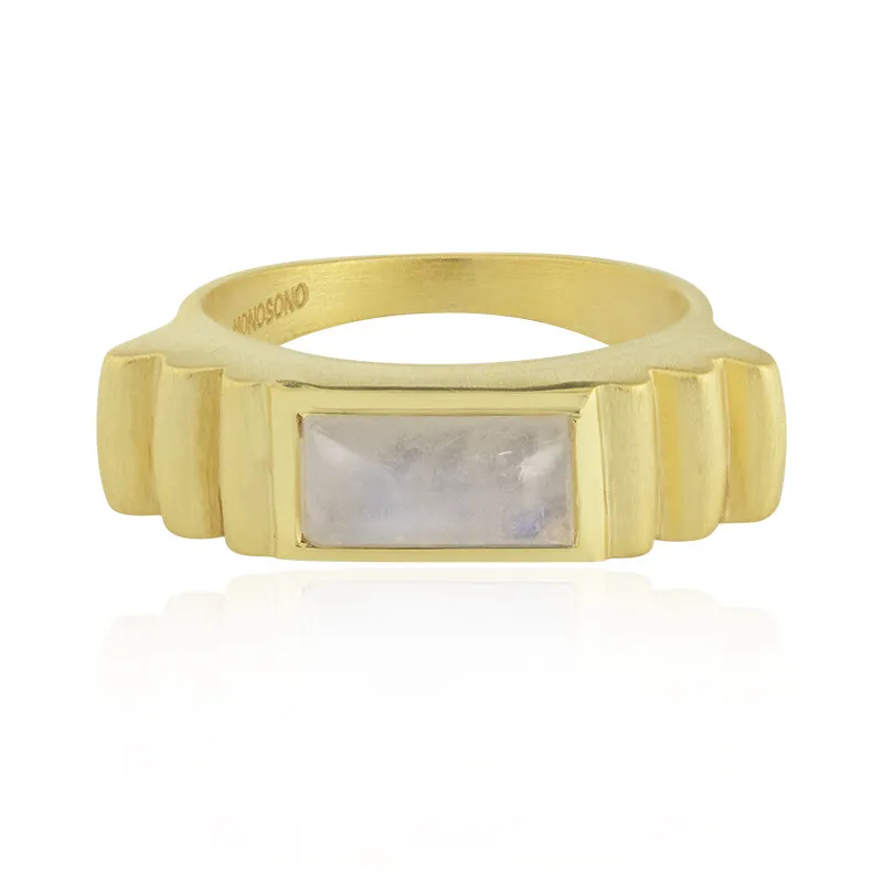 Anello placcato in oro con Pietra di Luna Arcobaleno