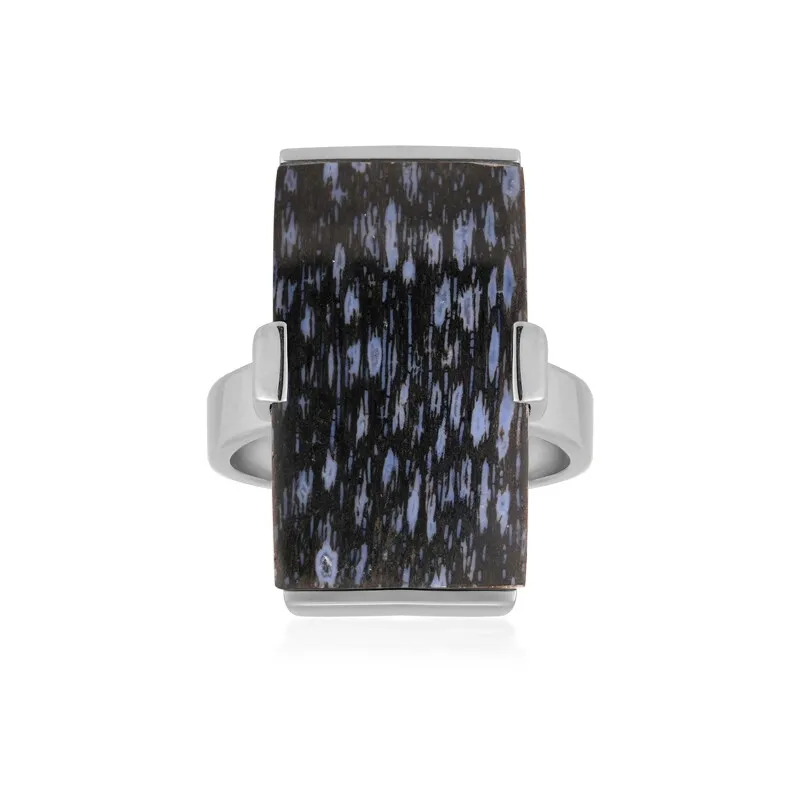 Anello in argento con Legno di Palma pietrificato Jambi (Bali Barong)