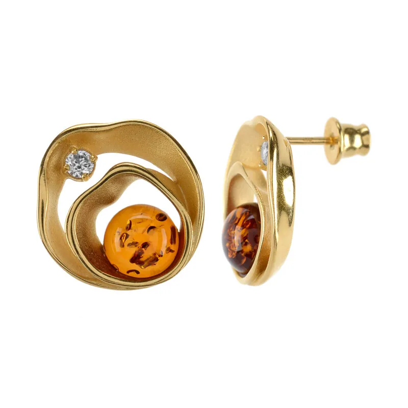 Orecchini in argento con Ambra Baltica Cognac