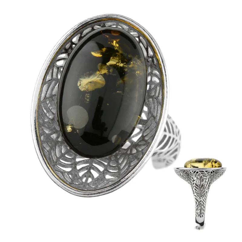 Anello in argento con Ambra Baltica Verde