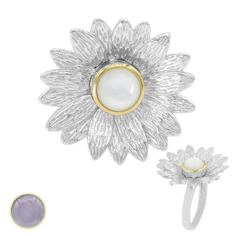 Anello placcato in oro con Giada