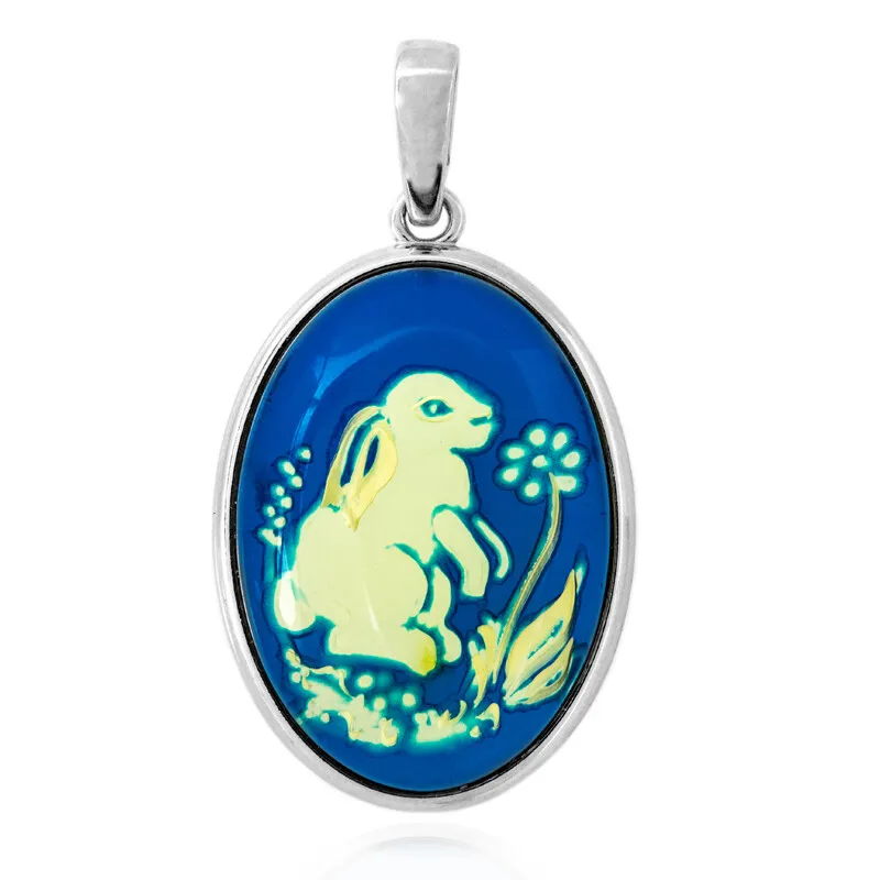 Ciondolo in argento con Ambra Blu