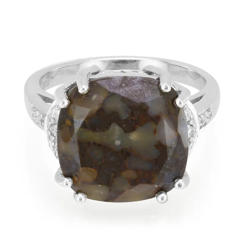 Anello placcato in platino con Quarzo Dinosauro