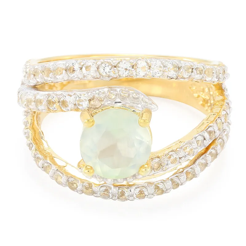 Anello placcato in oro con Prehnite