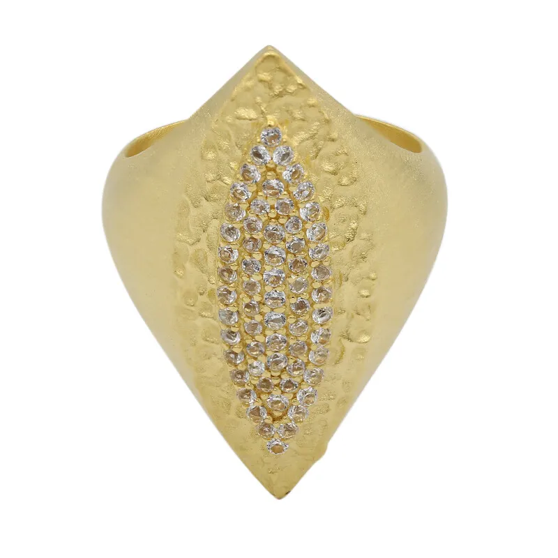 Anello placcato in oro con Topazio Bianco